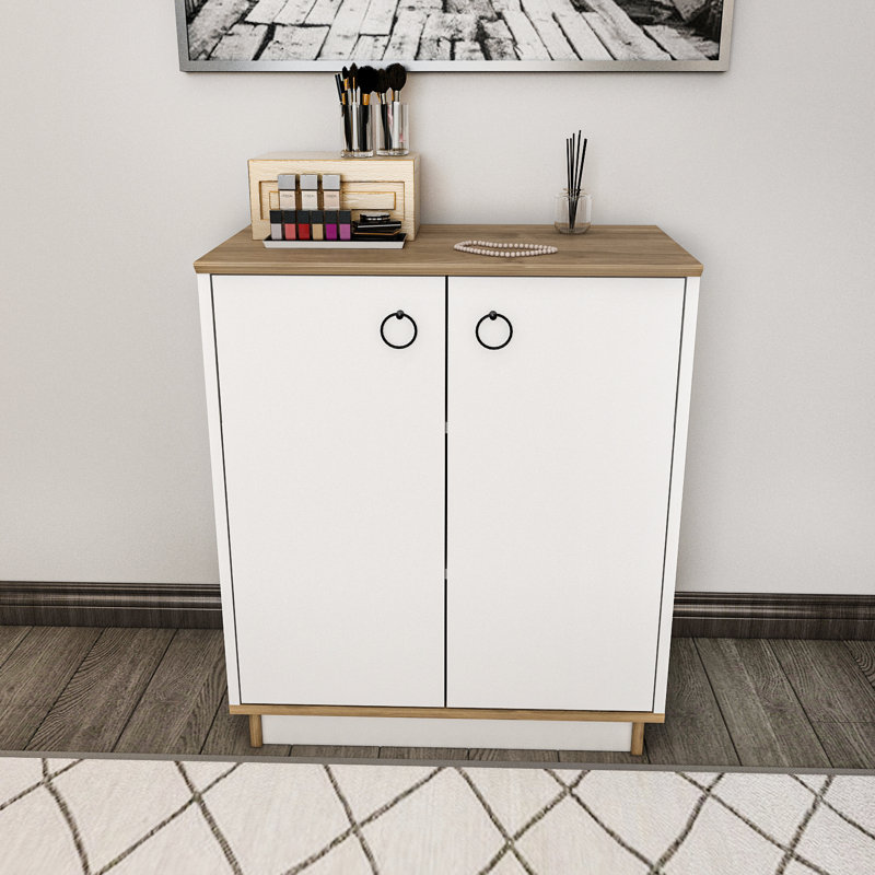 Simcoke 32.7" Tall 2-Door Accent Cabinet , Walnut/White