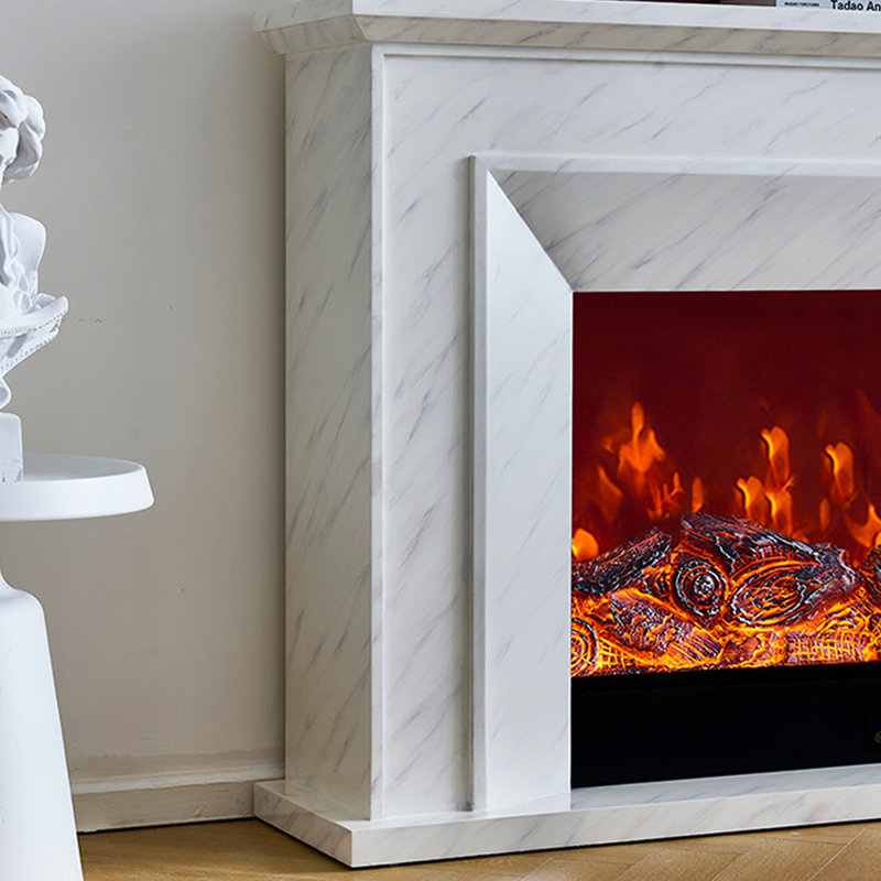 White Solid Wood Electric Fireplace