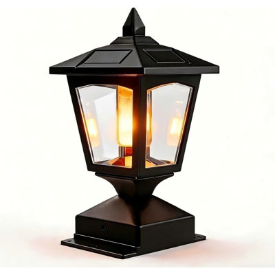 Lanterne solaire à tête de poteau solaire, lumière extérieure noire à effet de flamme chaude pour terrasses et clôtures