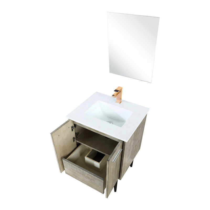 Rustique 24 po Meuble-lavabo X 20 avec surface en marbre et robinet en or rose - miroir 18 po résistant aux rayures, 24"