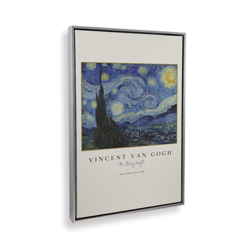Van Gogh's The Starry Night v3, H 12,75 po x l 8,75 po x P 1,75 po, Cadre flottant en chrome poli