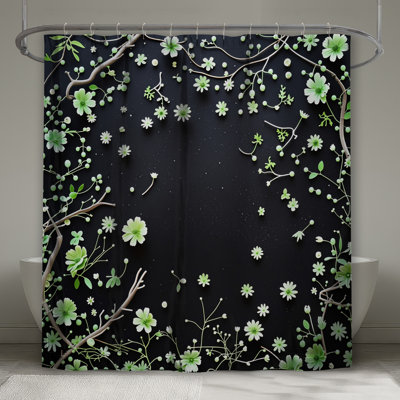 Rideau de douche floral - décor de salle de bain nature minimaliste