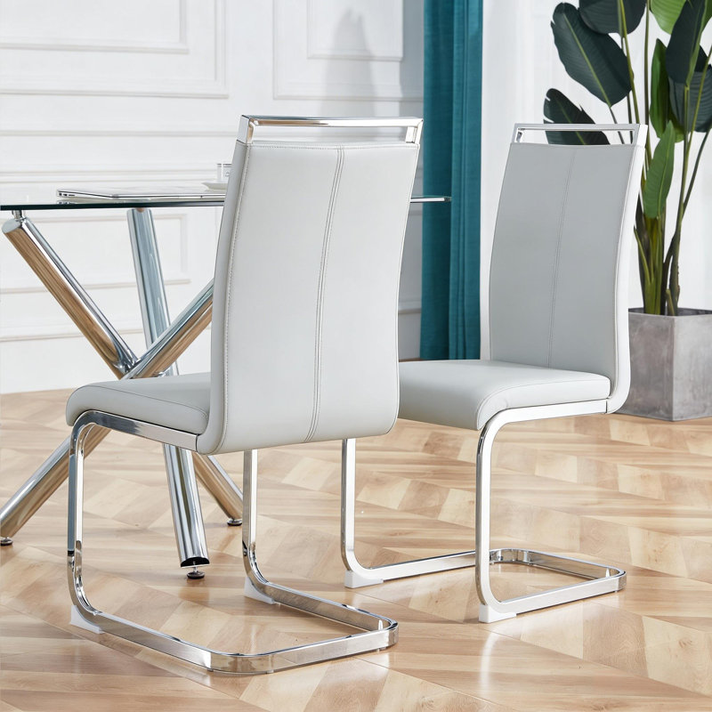 Dining Chairs. Set of 2, Upholstered Dining Chairs With Chrome Base, Comfortable Kitchen Chairs For Dining Room Or Apartment