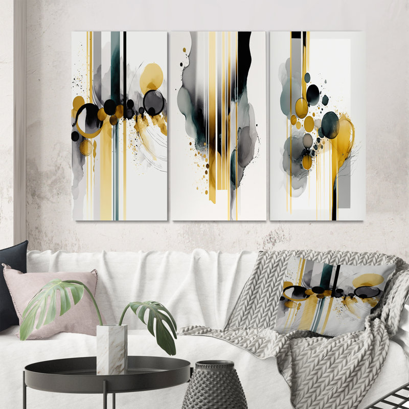 Abstrait formes transitionnelles noires - ensemble de 3 cadres flottants, H 20 po x l 36 po, Toile tendue