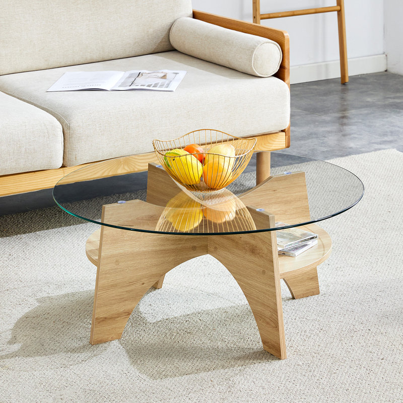 Table basse en verre, Bois naturel