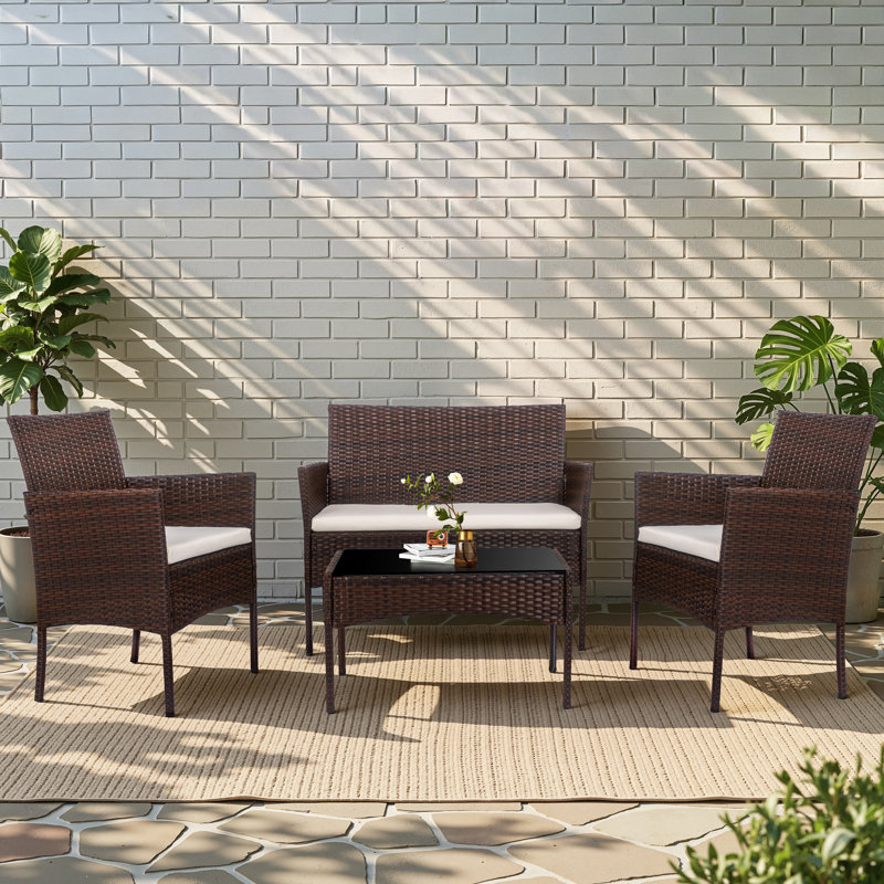Randlett 4 - Person Wicker Outdoor Seating Group with Cushions, Brown