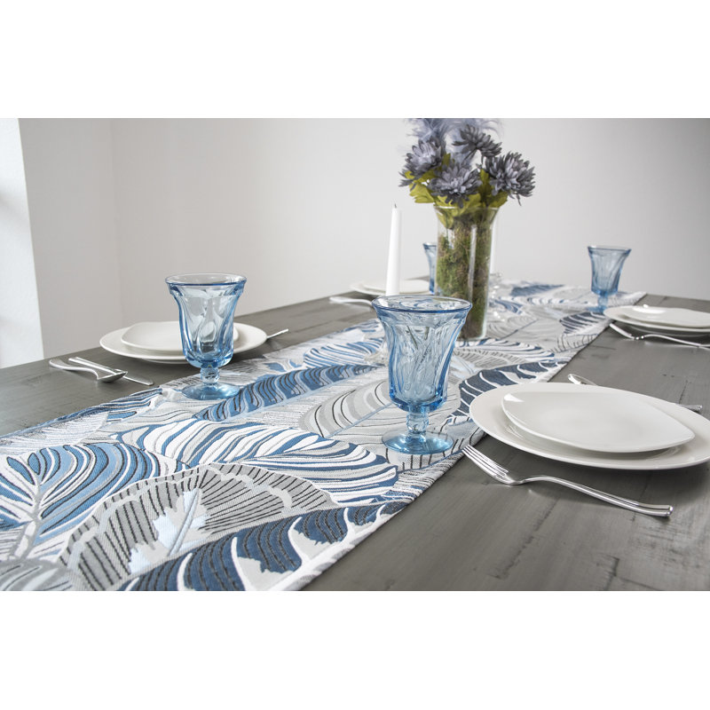 Chenille Beach Blue And Gray Elegant Table Runner, 53.5" x 16.5"