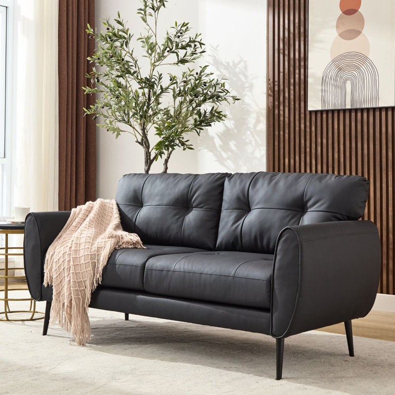Corvo 61' Faux Leather Flared Arms Loveseat, Corvo Black Faux Leather