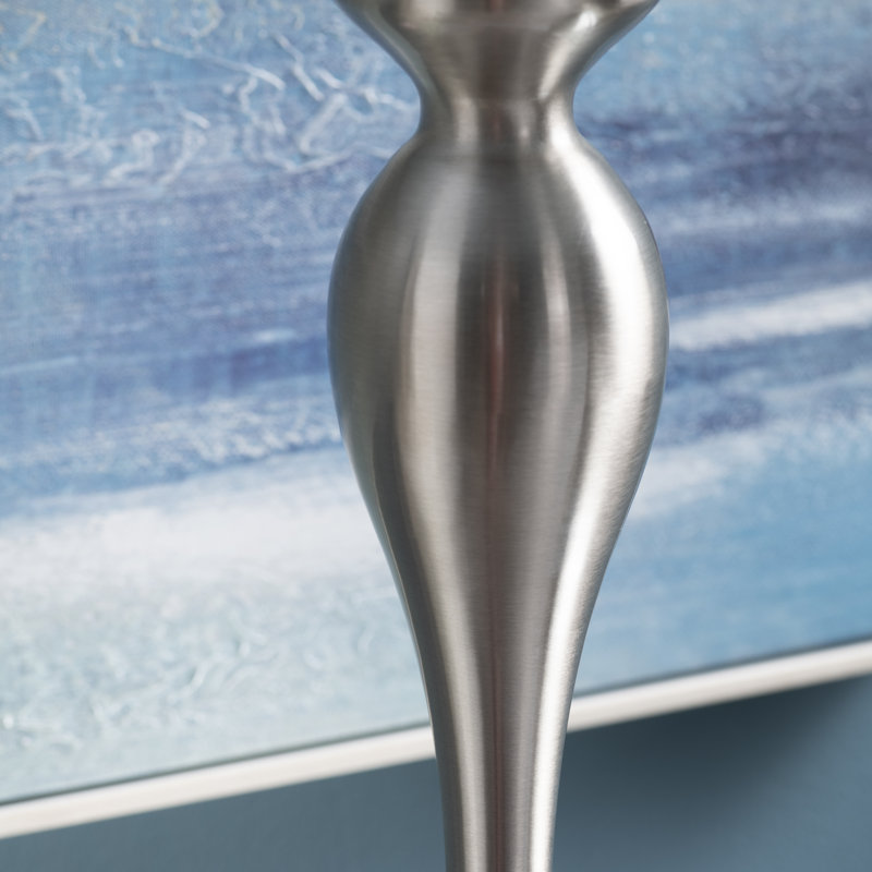 Set Of 2 25.5" Steel Table Lamp W/ Linen Shade, Satin Nickel, Blue