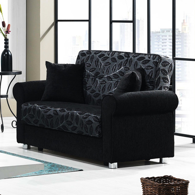 Collection noire avec rangement. Chenille recouverte de tissu d'ameublement en chenille Se transforme rapidement en lit. Rangement interne facile à nettoyer, noir. Tissu, fabrication, pour espaces compacts. Quick Sleeper