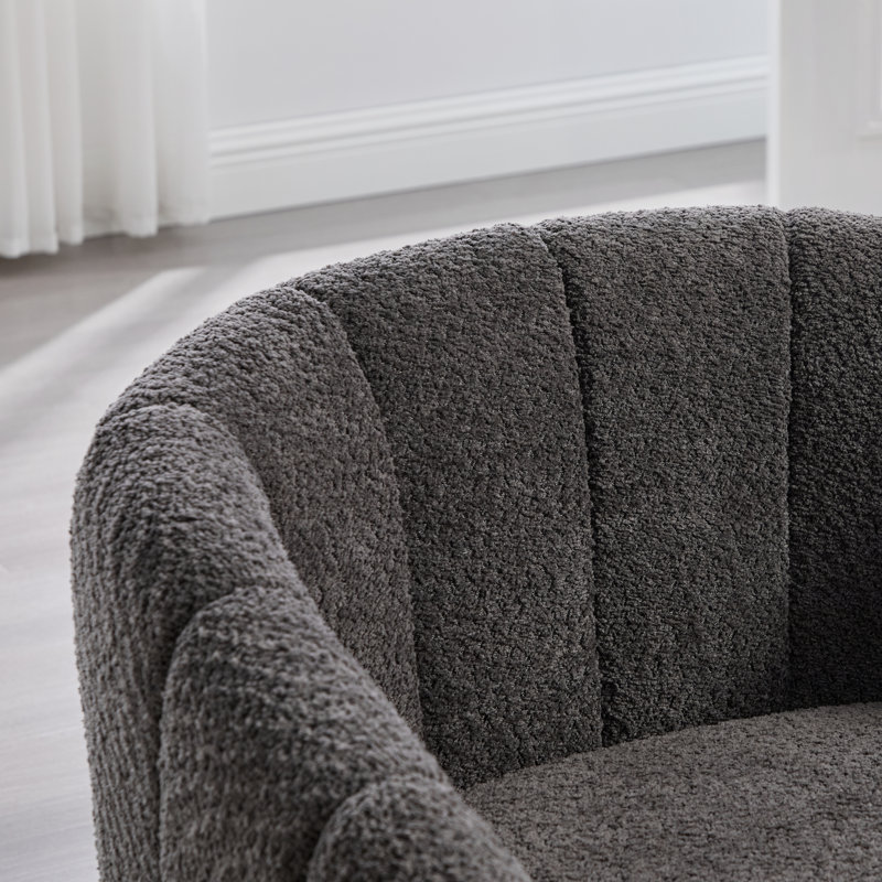 32.25" W Upholstered Swivel Barrel Chair, Charcoal