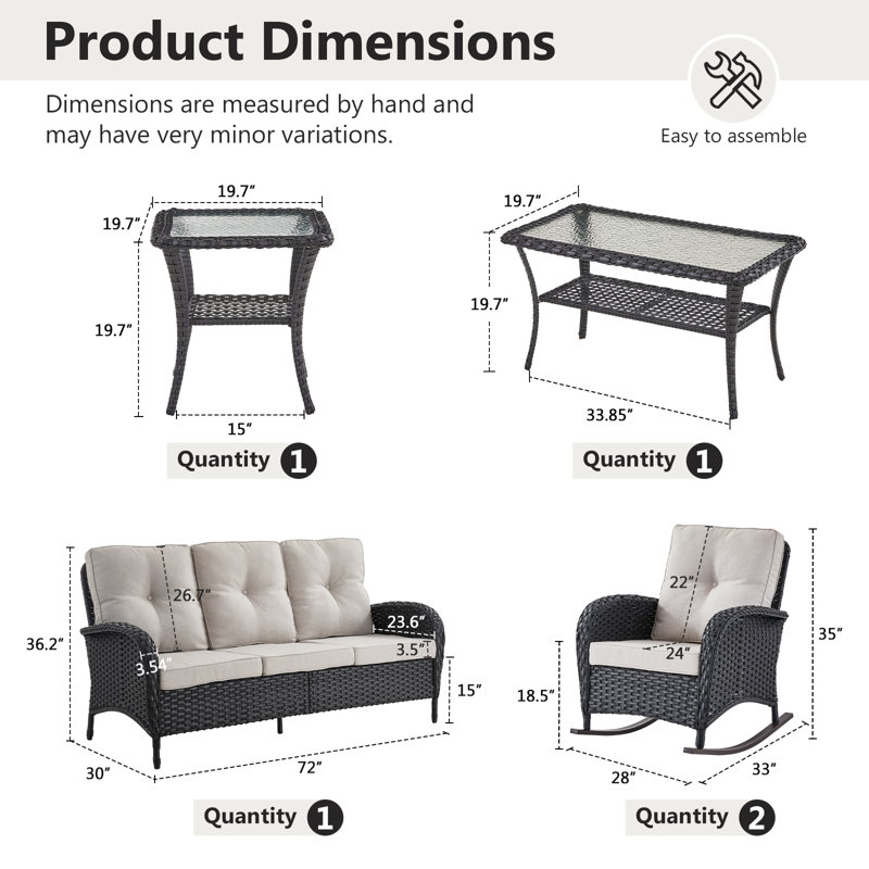 Ensemble de conversation avec canapé en osier pour 5 personnes Gaetanino, Beige, Noir
