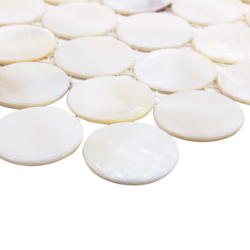 Oyster Penny Round 11.81 In. X 11.81 In. Pearl Mosaic Tile