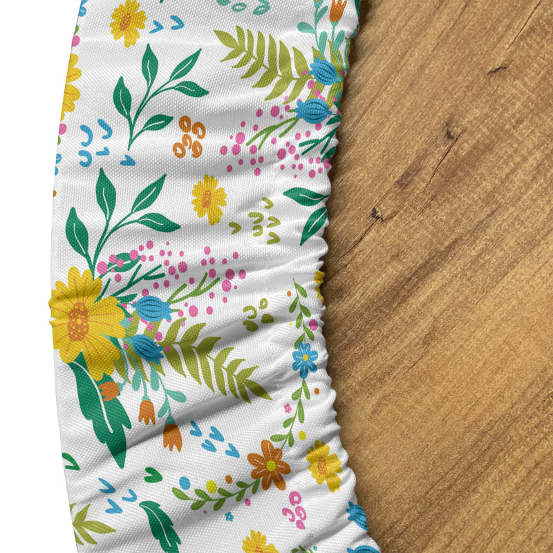 Bungalow Rose Floral Fitted Round Tablecloth Diameter White Multicolor, 47.24" Round