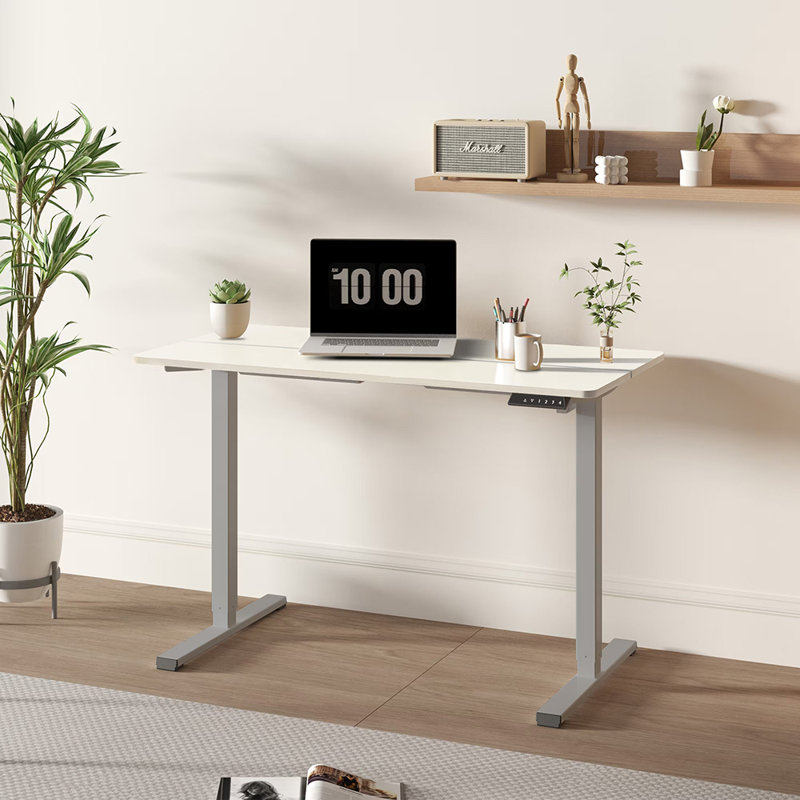 Electric Adjustable Height Standing Desk, 45.66" H x 52.12" W x 13.78" D, White/Gray