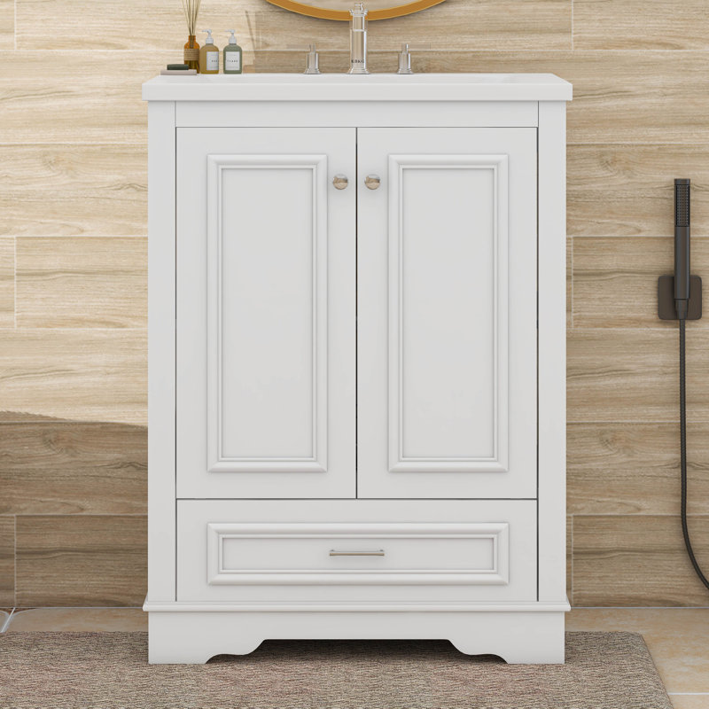 Meuble-lavabo autoportant avec tablettes réglables Modern, Blanc, Argent argent