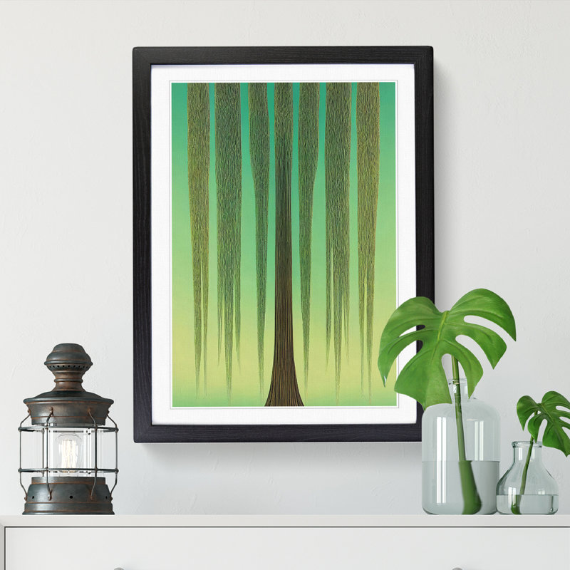 Weeping Willow Tree Art Nouveau - Picture Frame Print, 34cm H x 25cm W x 2cm D, Oak