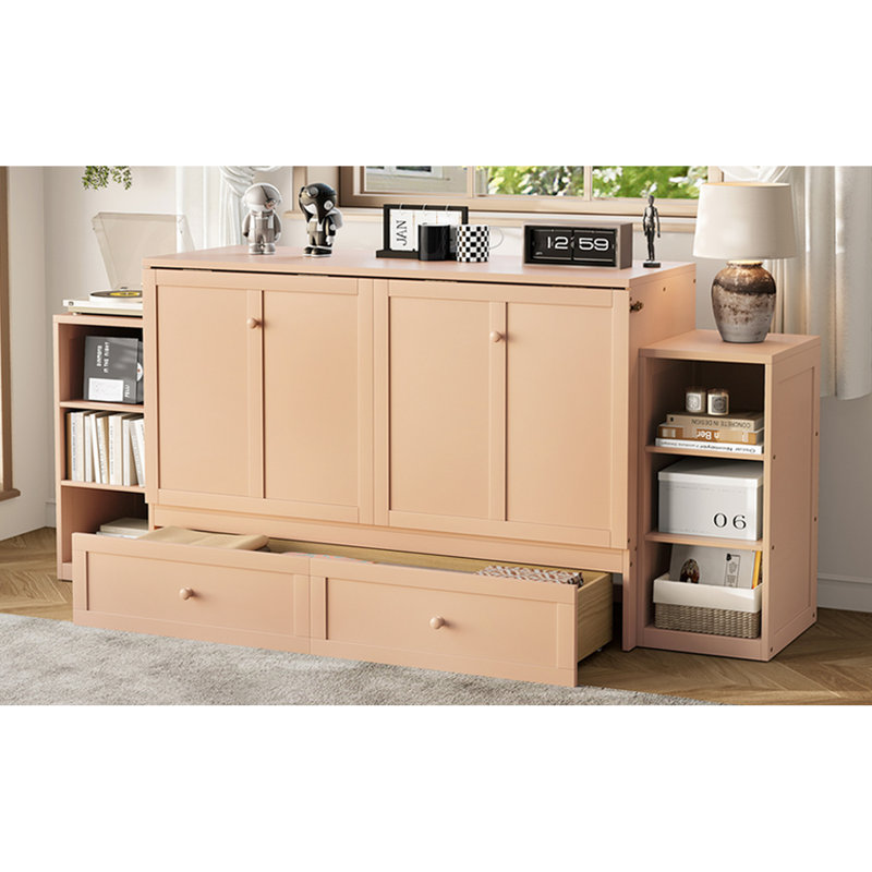 Grand lit doré, espace de rangement intégré - peu encombrant, esthétique fonctionnelle, spacieux invités pour la nuit, solution