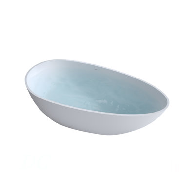 59'' Solid Surface Matte Tub, Freestanding Solid Surface Resin Stone Bathtub, Solid Surface Matte White Soaking Tub,Free Standing Tub With Overflow And Pop-Up Drain, Matte White