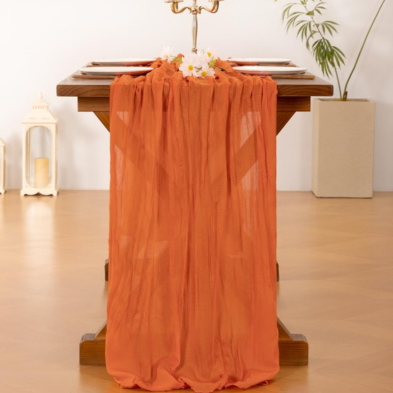 Chemin de table en étamine Cheesecloth Summer Boho Tapis de couloir de campagne orange 2 pièces en gaze rustique 10pi pour douche de bébé