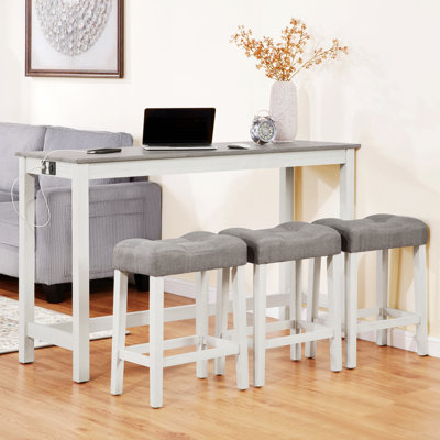Ensemble de table et chaises de style moderne, ensemble table de bar 4 pièces avec prise électrique, idéal pour le salon et la salle à manger, 1 table et 3 chaises pour la salle à manger