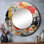 Priyasha Urban Collage III - grand miroir de collages abstraits, miroir mural rond rond jaune, impression d'art en métal