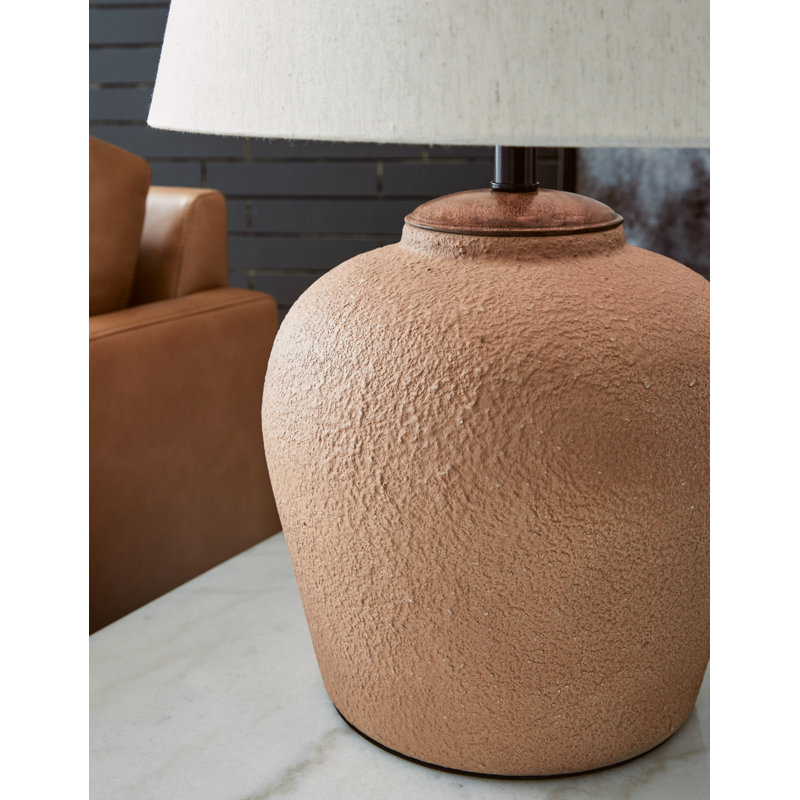 Rust Textured Metal Table Lamp with Fabric Shade