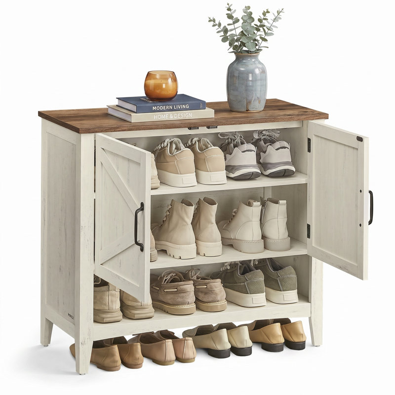 16 Pair Shoe Storage, Rustic White