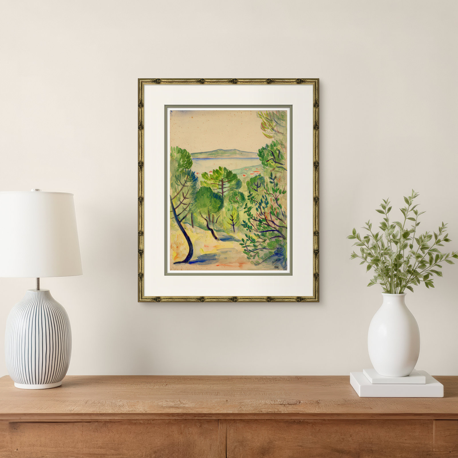 Primitive Landscape "Small" Print, Bronze Framed, 21.5" H x 17.5" W x 2.25" D