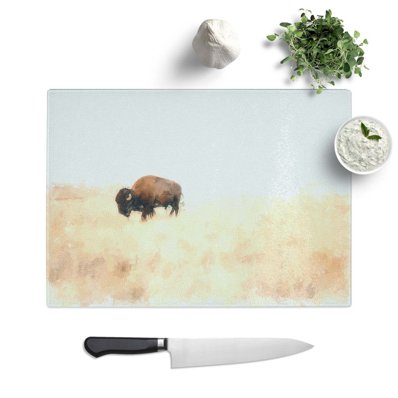 Tempered Glass Wandering Bison in Abstract Chopping Board, 28.5 cm W x 20 cm L