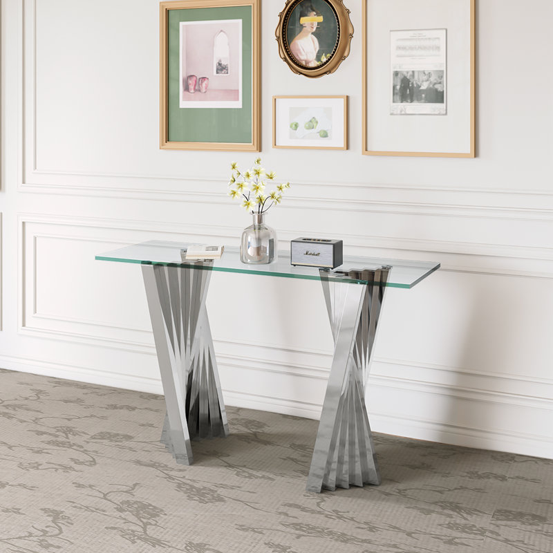 55.12'' Glass Top Console Table, Silver