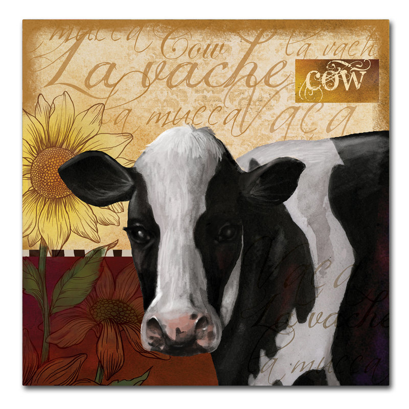 Fiona Stokes-Gilbert Cow Canvas Art with Floral Background