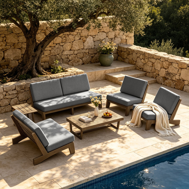 Ensemble de conversation Polett, 6 Pcs: 2 Tables, Loveseat, 2 Chairs, Sofa, Grey, Brun