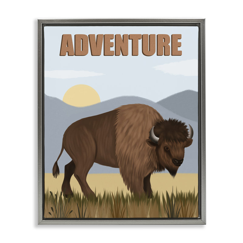 "Adventure Nature & Bison", art mural encadré flottant par Jo Taylor, H 31 po x l 25 po, Cadre flottant gris lustré