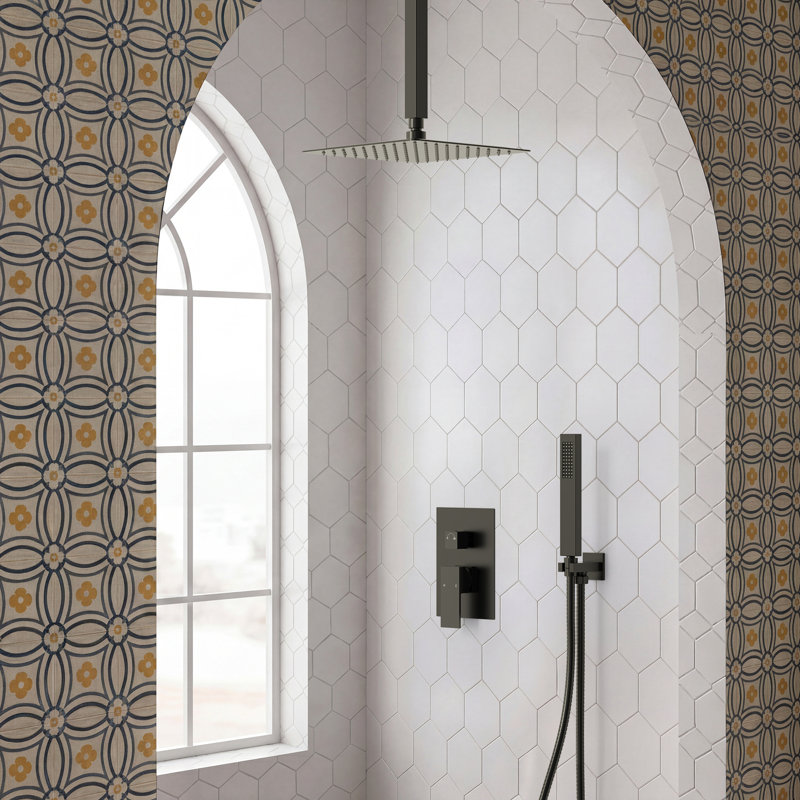 Système de douche à pluie haute pression 10 po, robinet de douche à fixation au plafond avec douchette, Noir mat