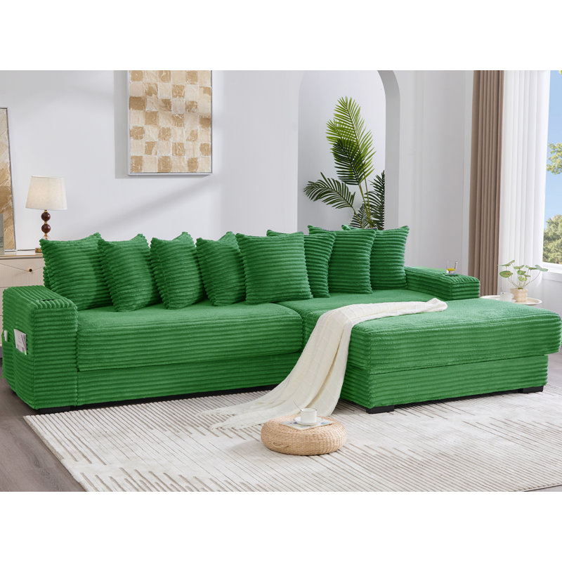 L-Shaped Reversible Sectional Sofa, Green Corduroy