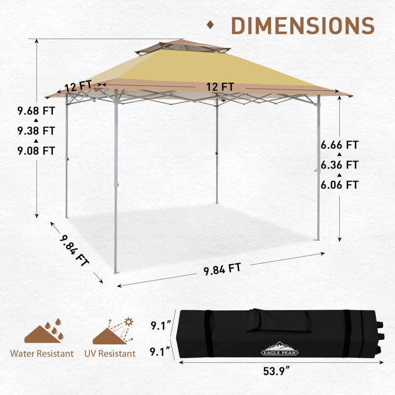 Beige 12x12 Pop-Up Canopy Tent with Auto Extending Awning