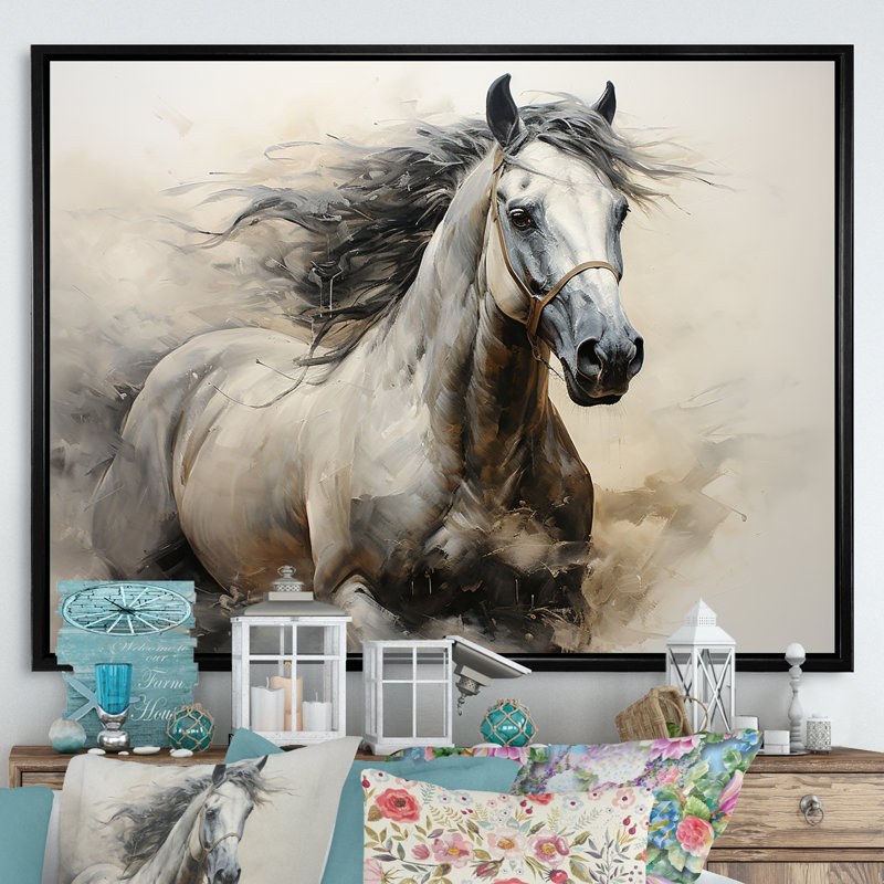 Hooves in Harmony Horse I - cheval, art mural, H 30 po x l 40 po x P 1,5 po, Cadre flottant noir