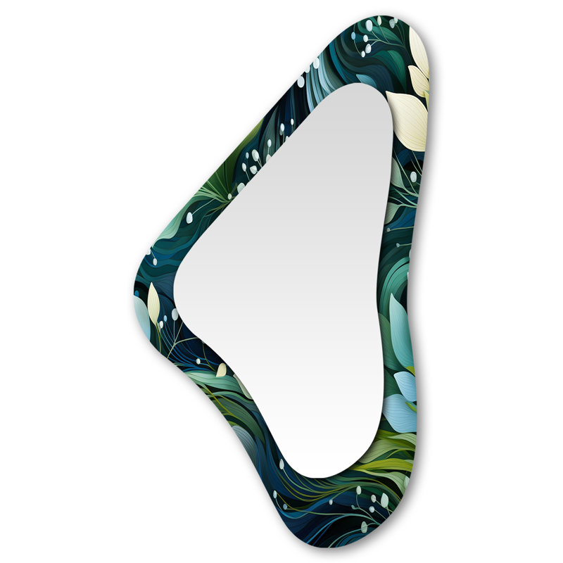 Motif botanique abstrait vert I - décor floral en métal - miroir mural traditionnel irrégulier