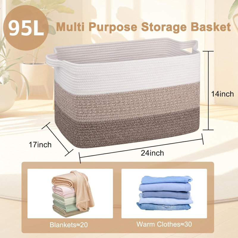 Blanket Basket,  Cotton Rope Woven Laundry Basket, Toy Bin For Baby Room, Container For Blanket Storage In Living Room
