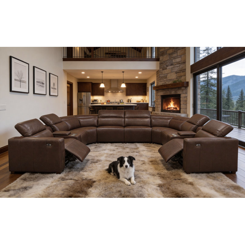 Alpine Top Grain Leather Reclining Modular Sectional, Chestnut