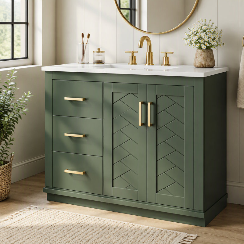 36'' Bathroom Vanity with Ceramic Sink Combo, Solid Wood Frame Bathroom Storage Cabinet, Freestanding Vanity Set with 3 Drawers& Soft Closing Doors