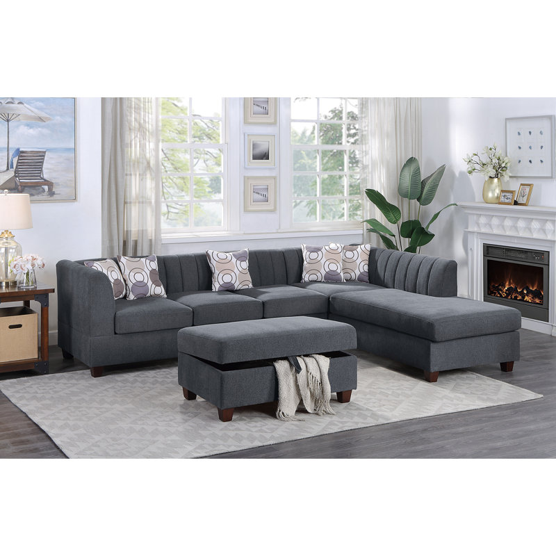 Sofa & Chaise, Charcoal Chenille