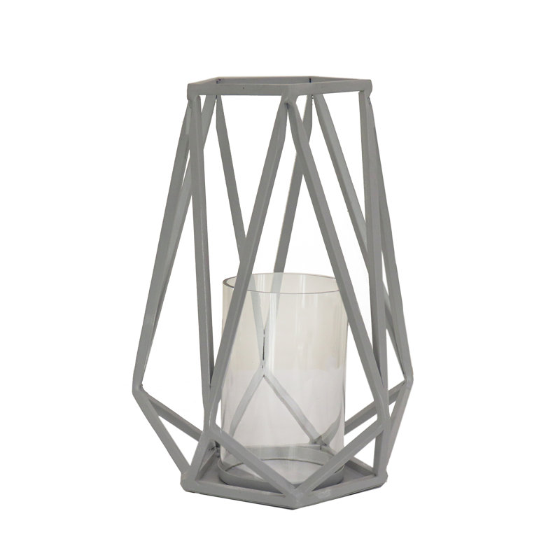 Lanterne 12 po avec cheminée en verre, gris glacier, H 10,20 po x l 7,50 po x P 7,50 po
