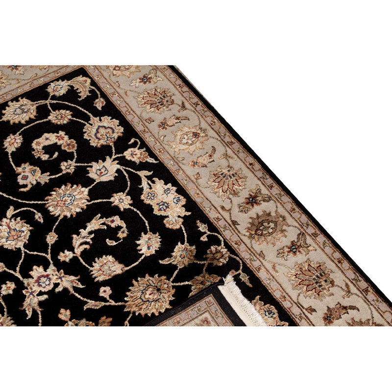 Hand-Knotted High-Quality Black and Beige Area Rug