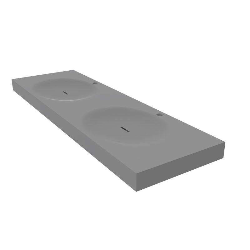 Darleen 60" Solid Surface Thin Rectangular Wall Mount Double Shallow Basin Bathroom Sink, Gray