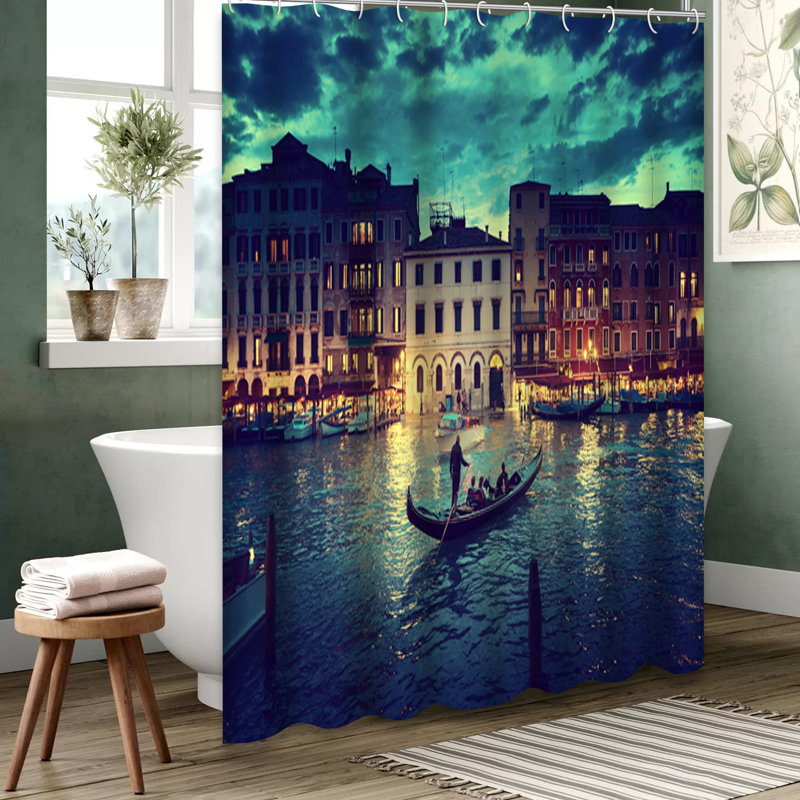 Rideau de douche avec 12 crochets Blue Evening Grand Canal Venice, L 72 po x l 78 po