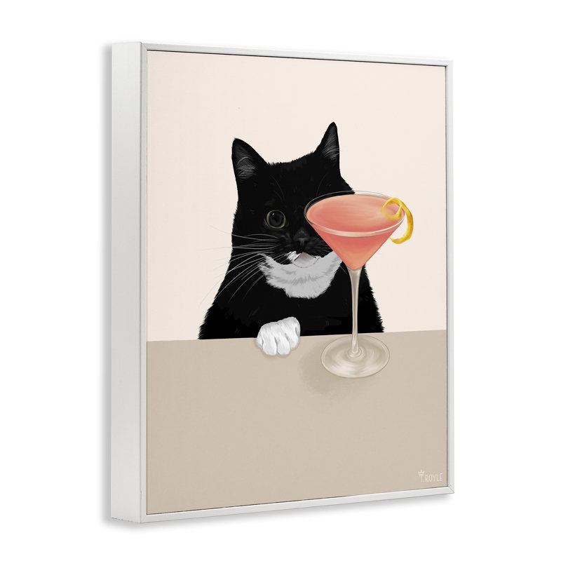 Art chat et rose par Tara Royle, Estampe numérique encadrée blanc bord de mer, H 30 po x l 24 po