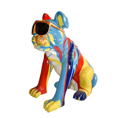 Giant Graffiti Looking British Bulldog with Glasses Resin Statue 29"x 50" x 50"H