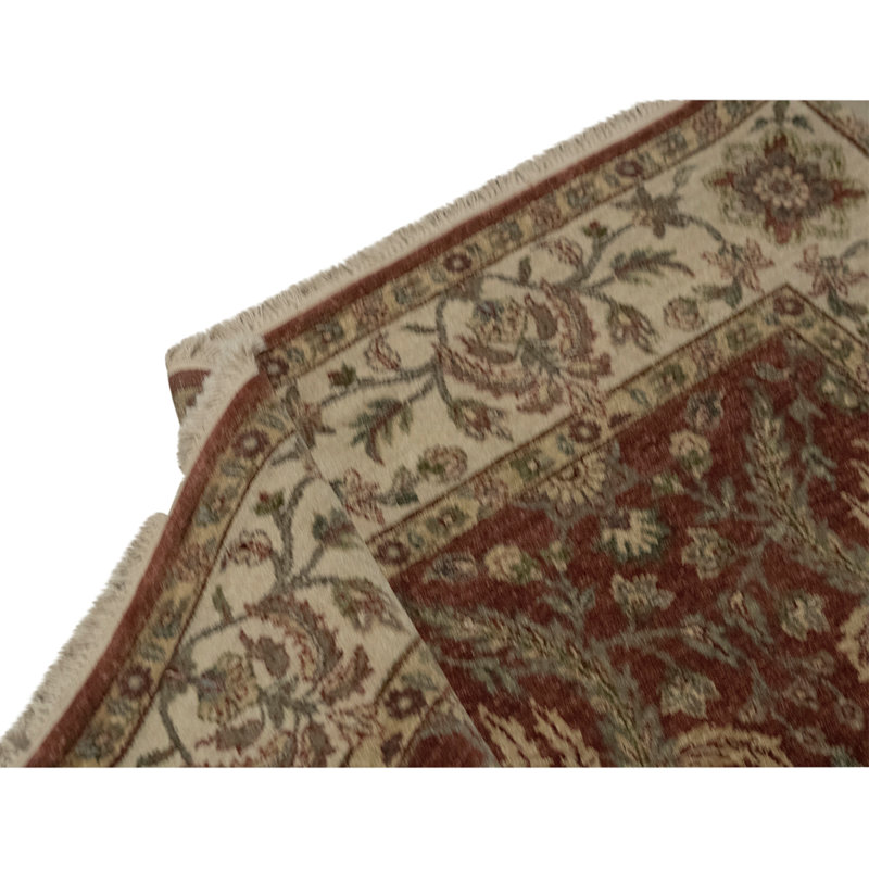 Tapis rouille / ivoire / vert noué à la main de haute qualité